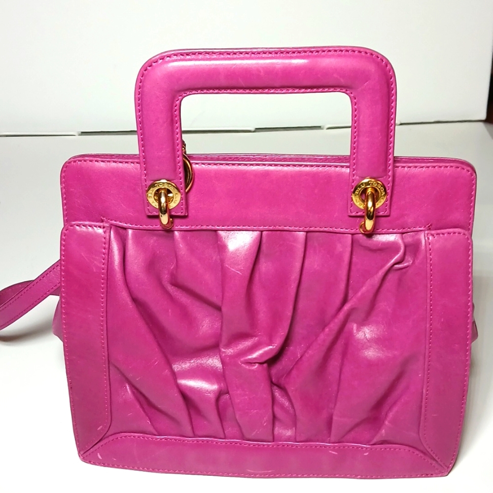 π Tosca Blu Bright Fuchsia Leather Shoulder Bag Structured and Chic 2-Way - Picture 4 of 11